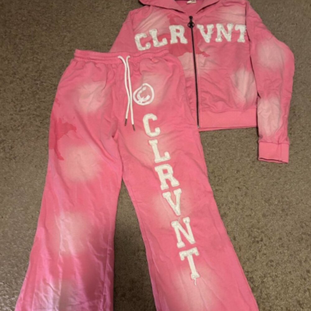 Pink and white “clairvoyant” sweatsuit